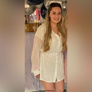 12th Tribe Unstoppable White Sequin Mini Dress